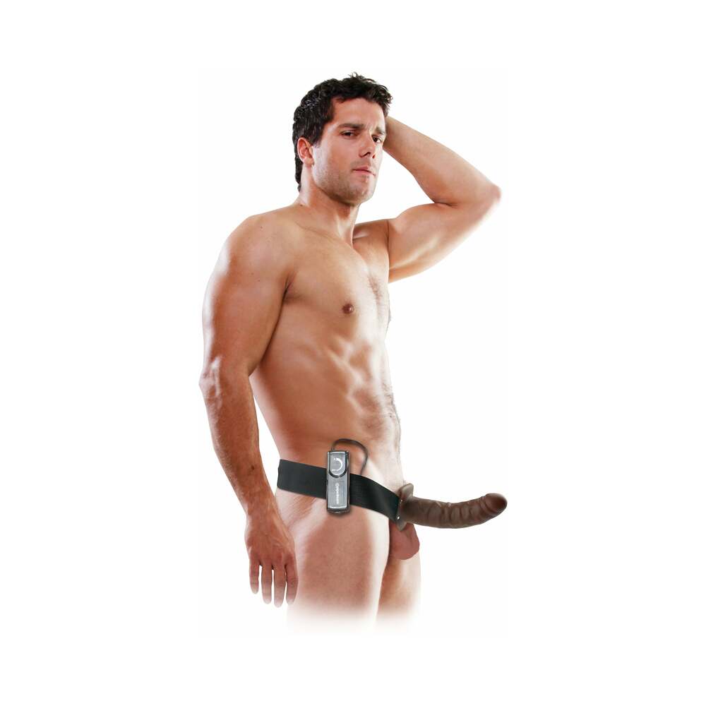 Fetish Fantasy Series 8 in. Vibrating Hollow Strap-On Brown/Black