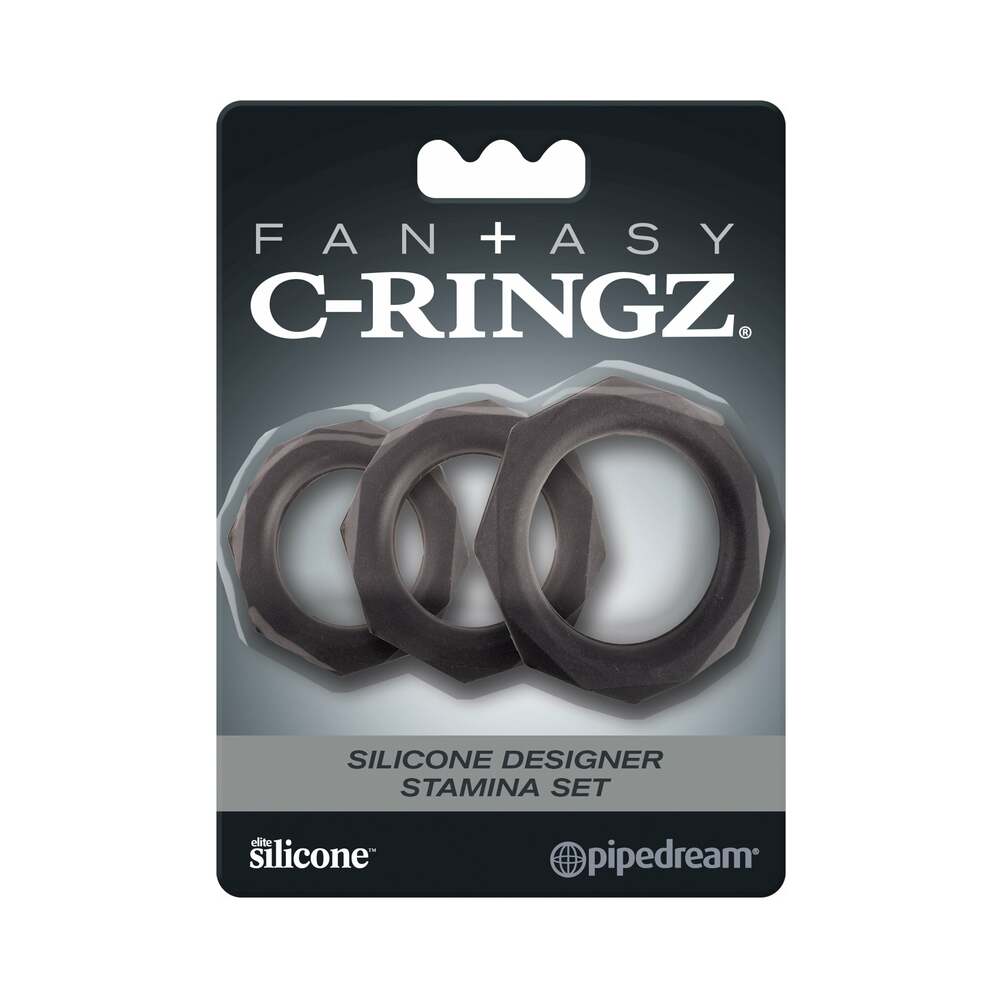 Fantasy C-Ringz Silicone Designer Stamina 3-Piece Cockring Set Black