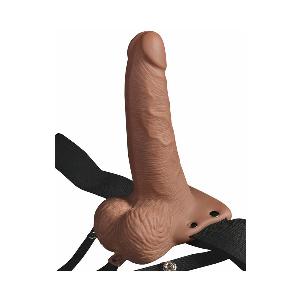 Fetish Fantasy Series Rechargeable Vibrating 6 in. Hollow Strap-On With Balls Tan/Black