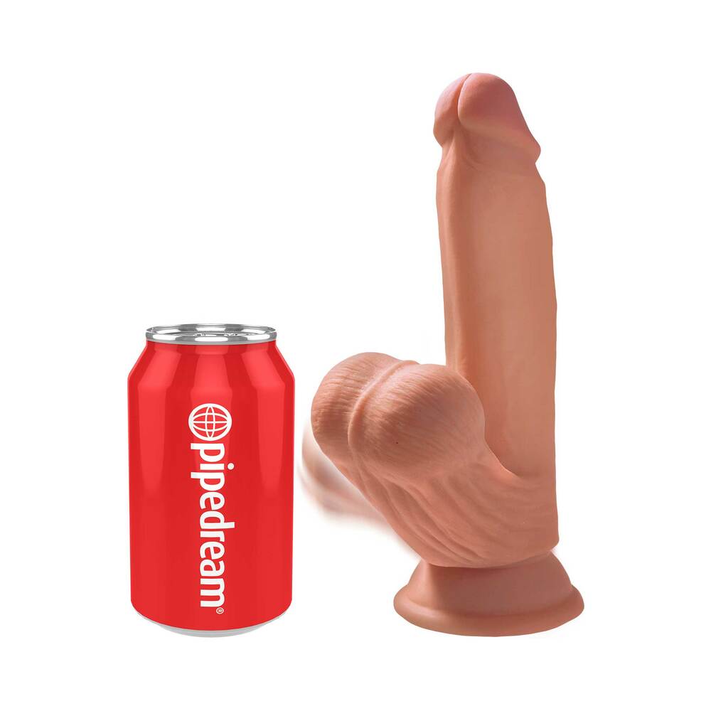 King Cock Plus 7 in. Triple Density Cock With Swinging Balls Dildo Tan