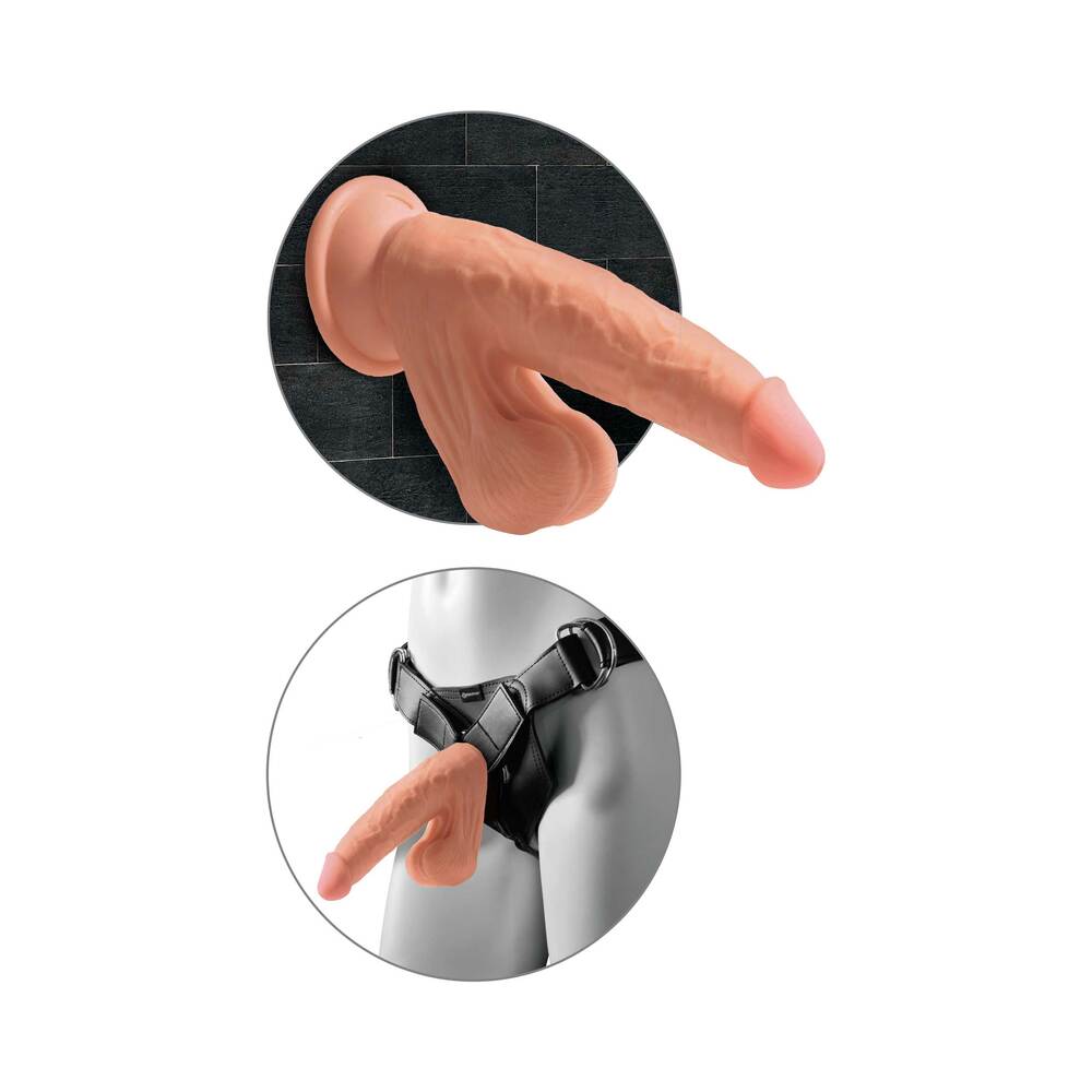 King Cock Plus 7 in. Triple Density Cock With Swinging Balls Dildo Tan
