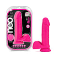 Neo Elite 8 in. Silicone Dual Density Dildo With Balls Neon Pink