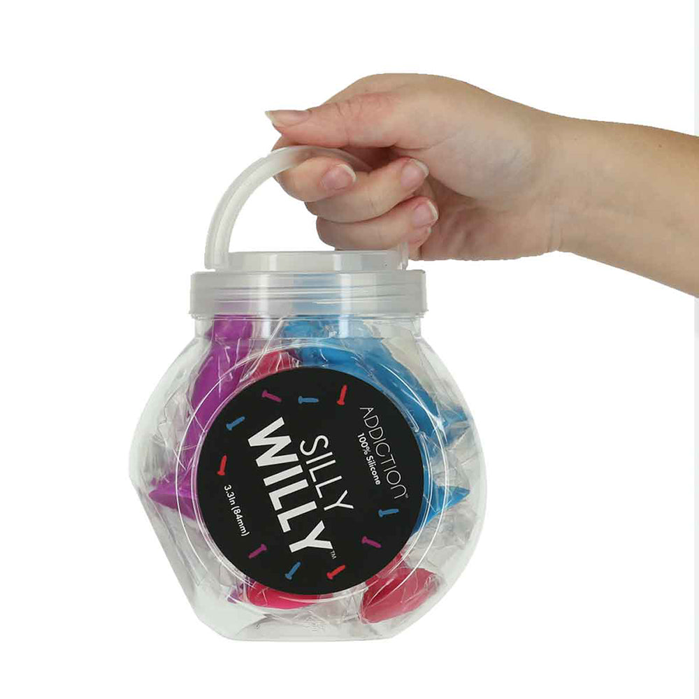 Addiction Silly Willy 3.3 in. Silicone Dildo 12-Piece Assorted Color Fishbowl Display