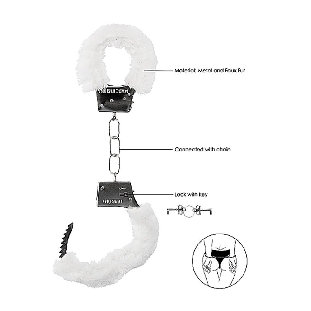 Ouch! Beginner's Furry Handcuffs With Quick-Release White