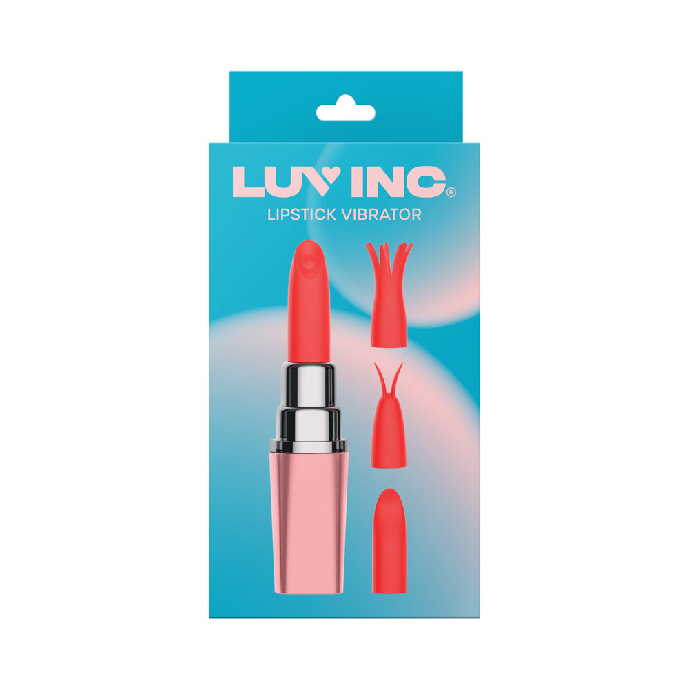 Luv Inc Lv57 Lipstick Vibrator Rechargeable Silicone Discreet Bullet with 3 Attachments Light Pink