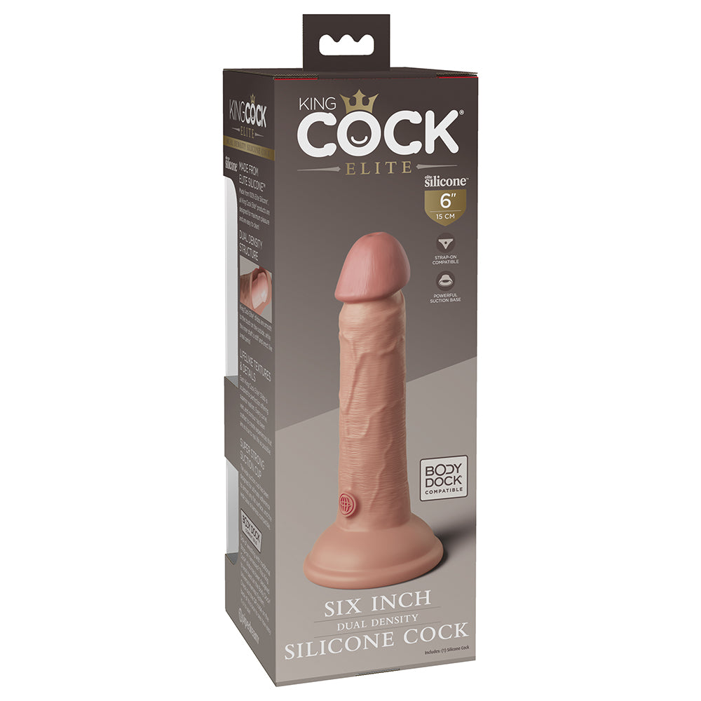 King Cock Elite 6 in. Dual Density Silicone Cock Realistic Dildo With Suction Cup Beige