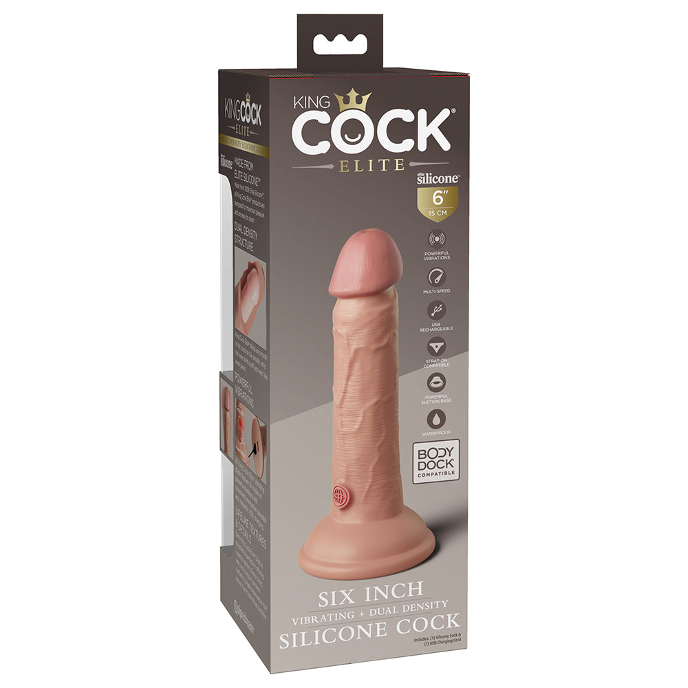 King Cock Elite 6 in. Vibrating Realistic Dildo With Suction Cup Beige
