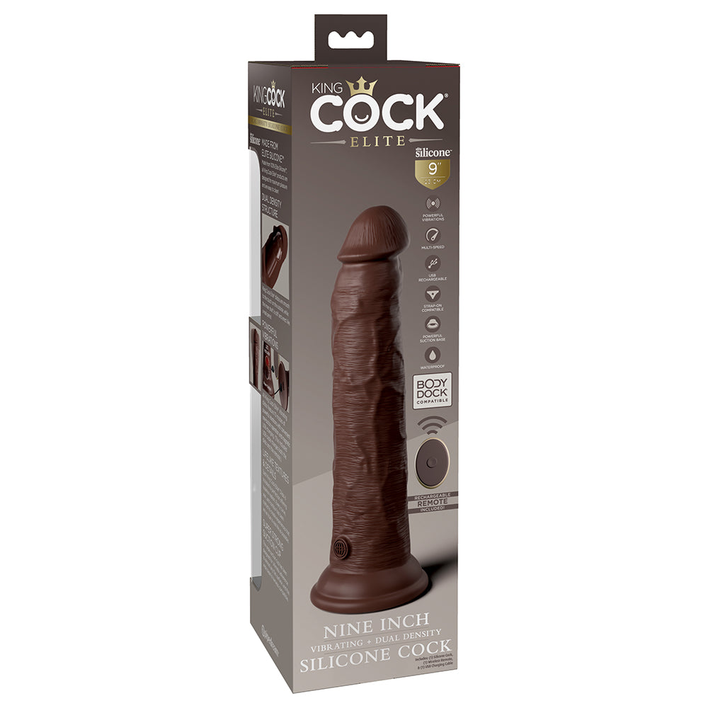 King Cock Elite 9 in. Vibrating Dual Density Silicone Realistic Dildo Brown