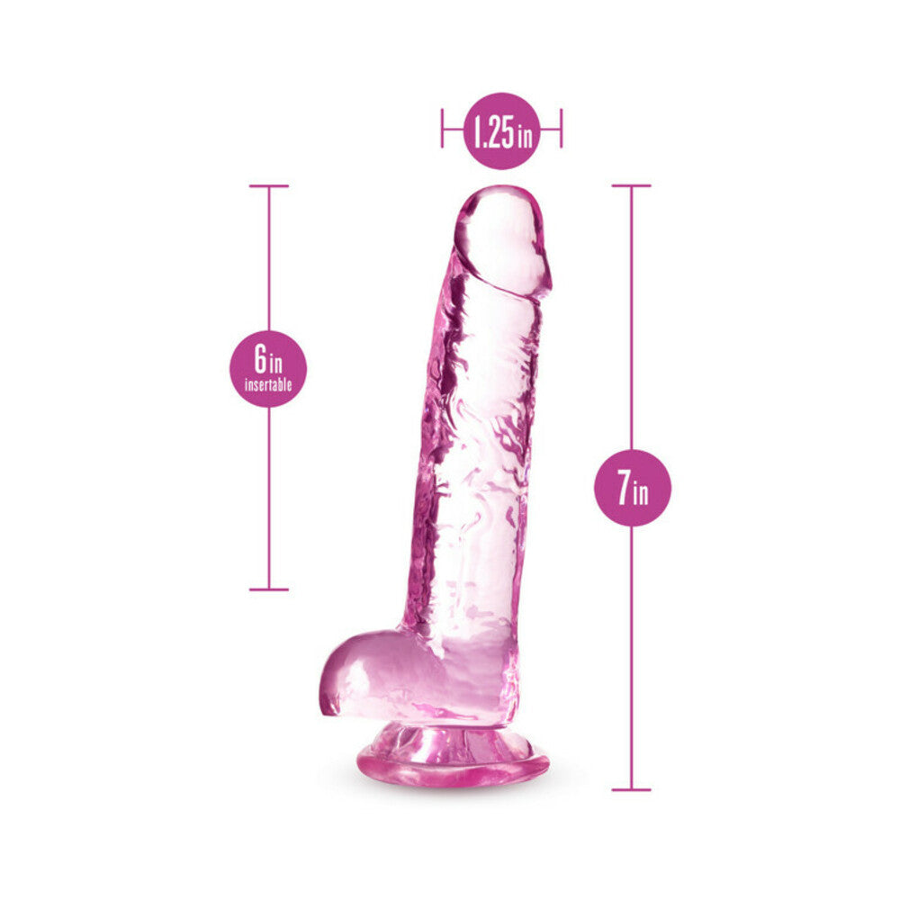 Naturally Yours Crystalline 7 in. Dildo with Balls Rose