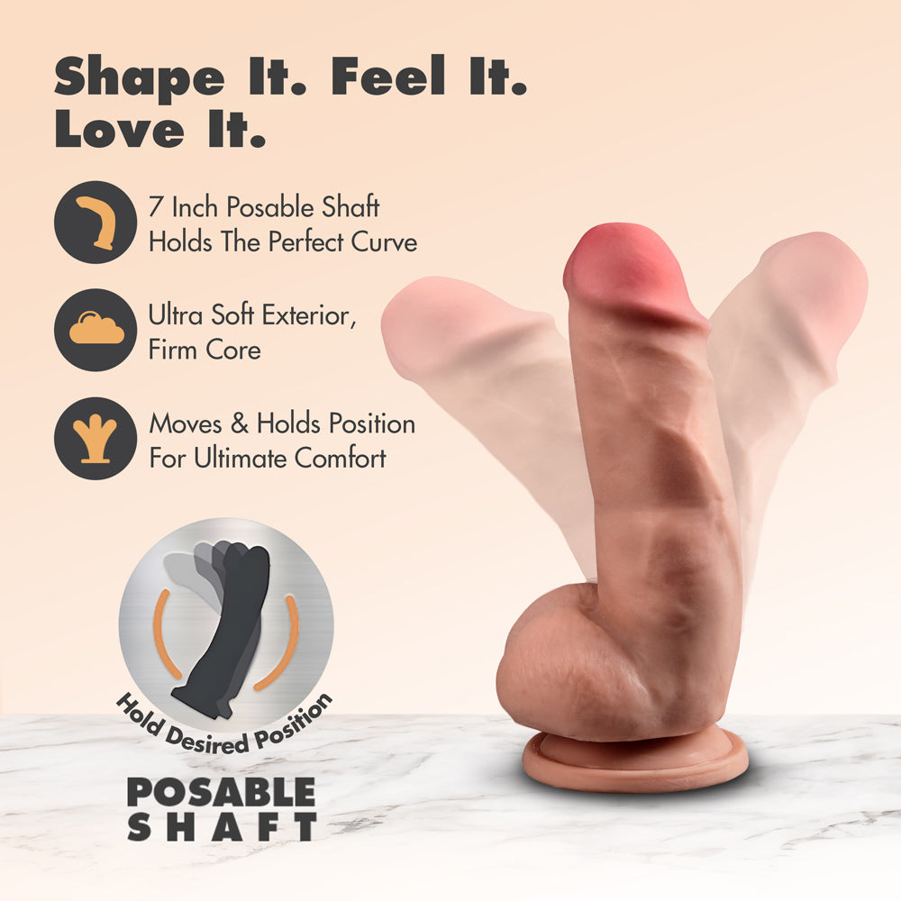 Dr. Skin Plus Girthy 7 in. Triple Density Posable Dildo with Balls Tan