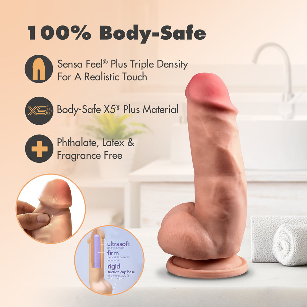 Dr. Skin Plus Girthy 7 in. Triple Density Posable Dildo with Balls Tan