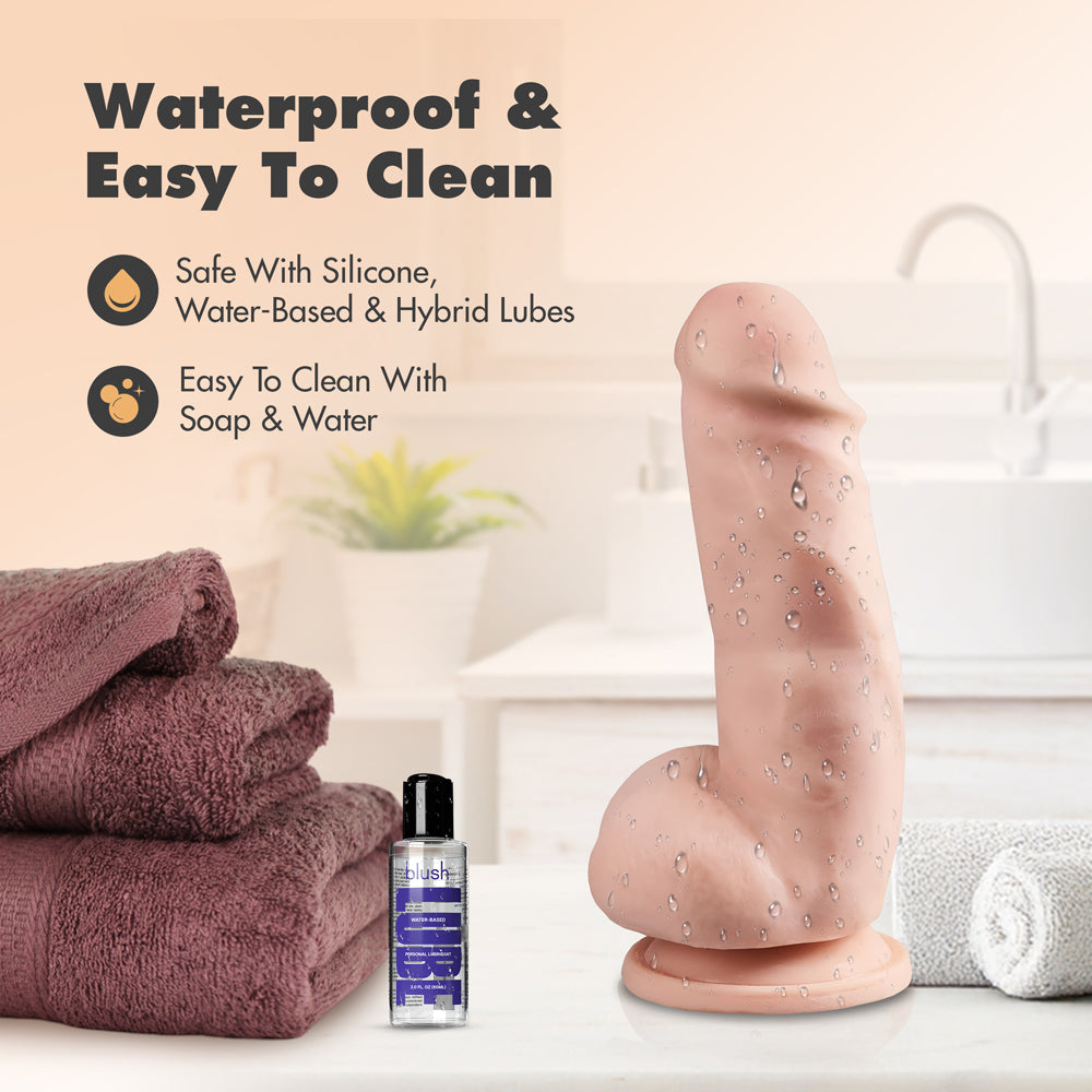Dr. Skin Plus Girthy 7 in. Triple Density Posable Dildo with Balls Beige