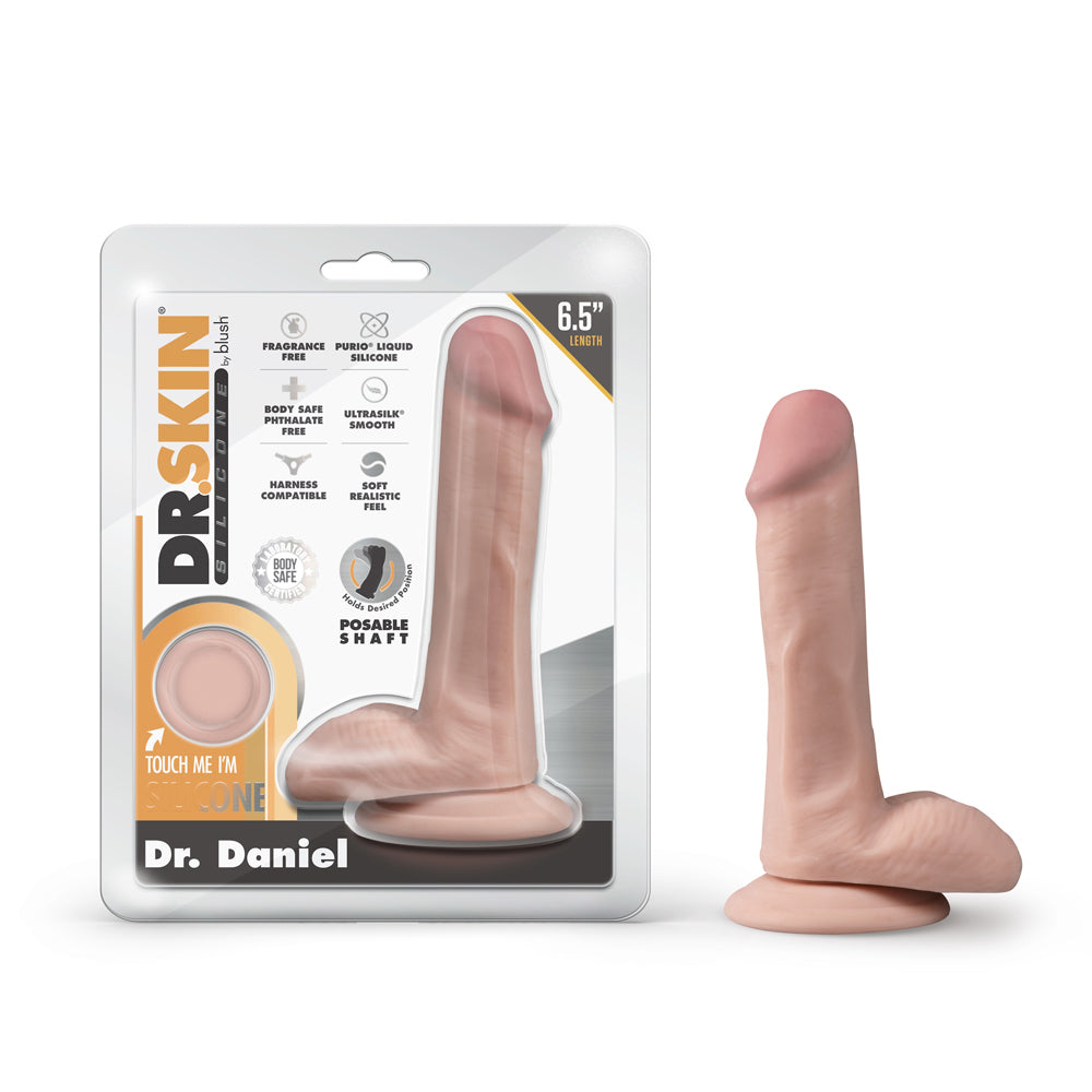 Dr. Skin Silicone Dr. Daniel 6.5 in. Posable Dildo with Balls Beige