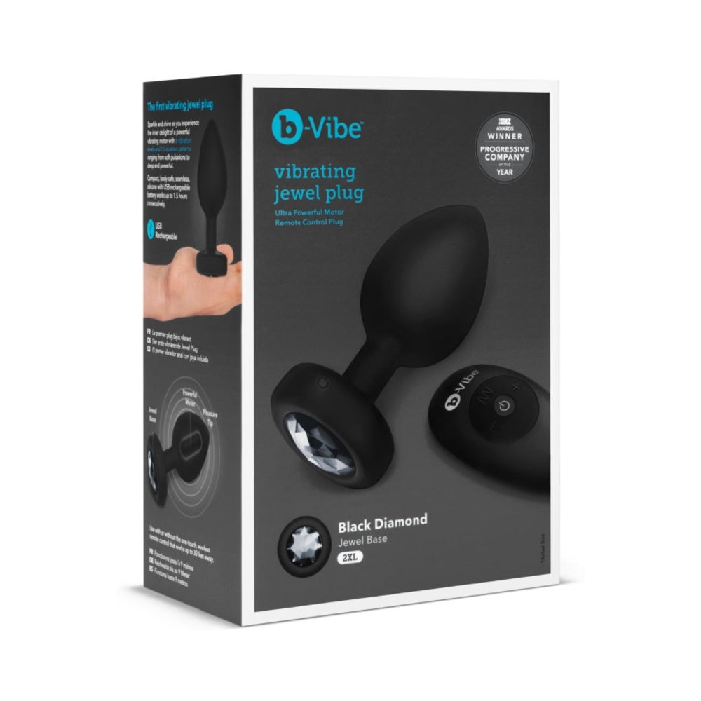 b-Vibe Vibrating Jewel Rechargeable Remote-Controlled Anal Plug with Gem Base Black Diamond XX-Large