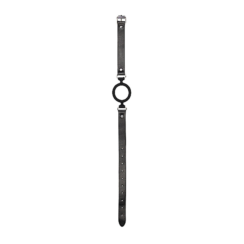 Ouch! Black & White Silicone Ring Gag With Adjustable Bonded Leather Straps Black