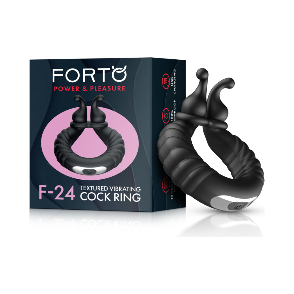 Forto F-24 Rechargeable Silicone Textured Vibrating Cockring Black
