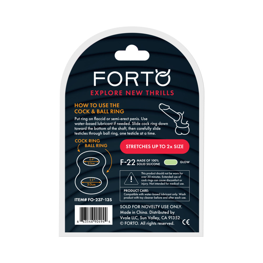Forto F-22 Liquid Silicone Cock & Ball D-Ring Small Glow