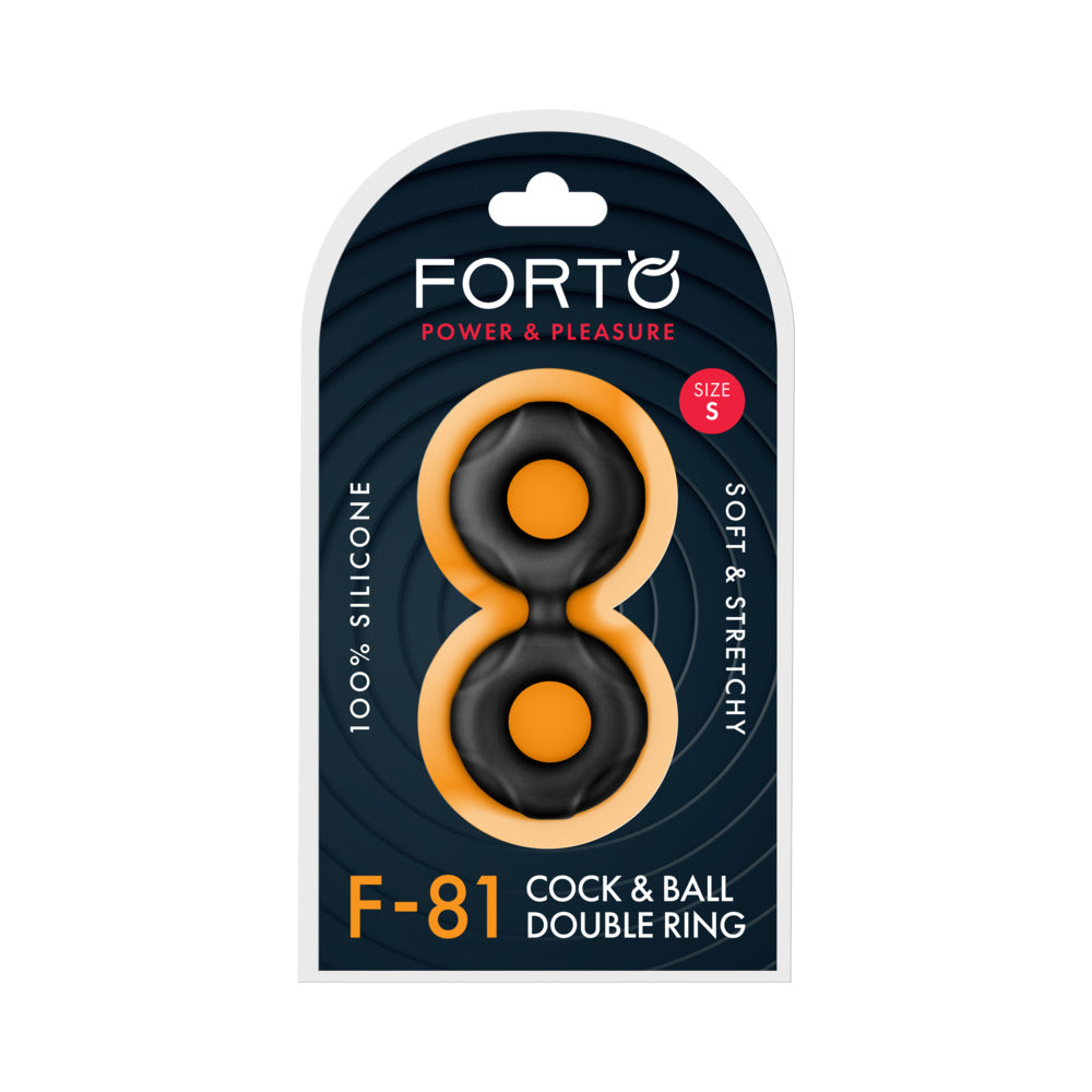 Forto F-81 Liquid Silicone Cock & Ball Double Ring Small Black