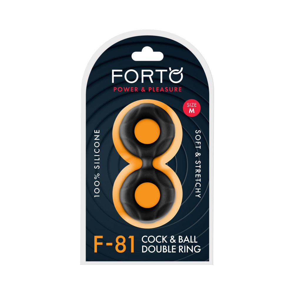 Forto F-81 Liquid Silicone Cock & Ball Double Ring Medium Black
