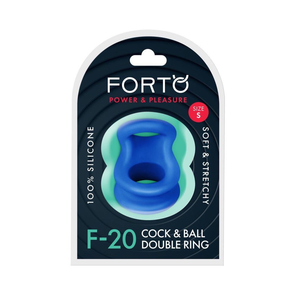 Forto F-20 Liquid Silicone Cockring & Ball Stretcher Small Blue