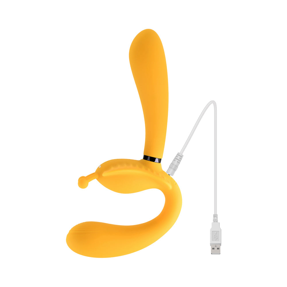 Evolved Monarch Rechargeable Silicone Multifunction Vibrating Strapless Strap-On Yellow
