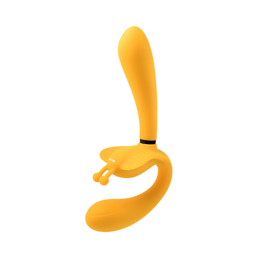 Evolved Monarch Rechargeable Silicone Multifunction Vibrating Strapless Strap-On Yellow