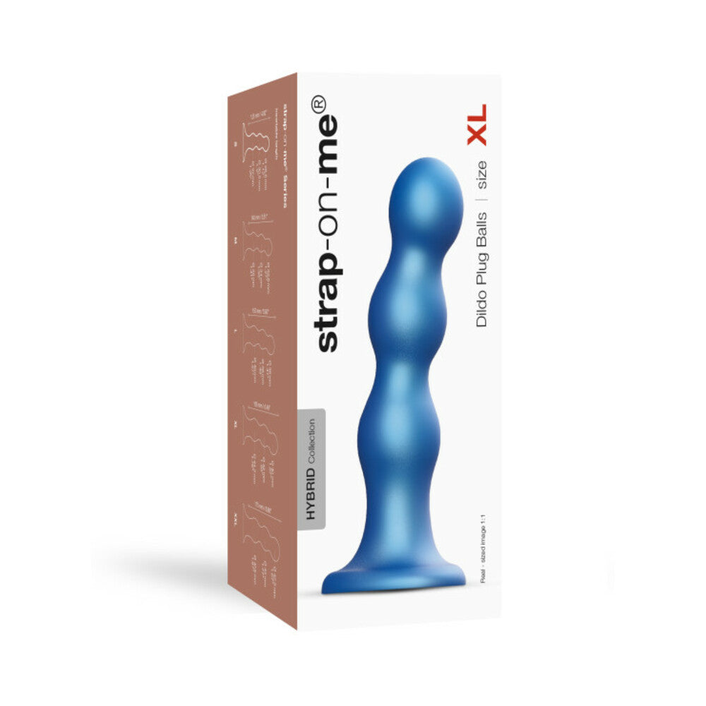 Strap-On-Me Hybrid Collection Silicone Dildo Plug Balls Metallic Blue X-Large