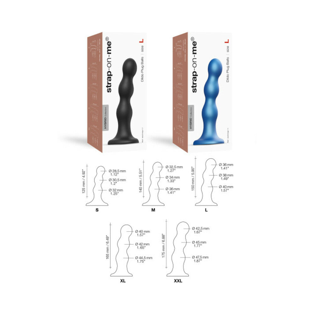 Strap-On-Me Hybrid Collection Silicone Dildo Plug Balls Metallic Blue X-Large