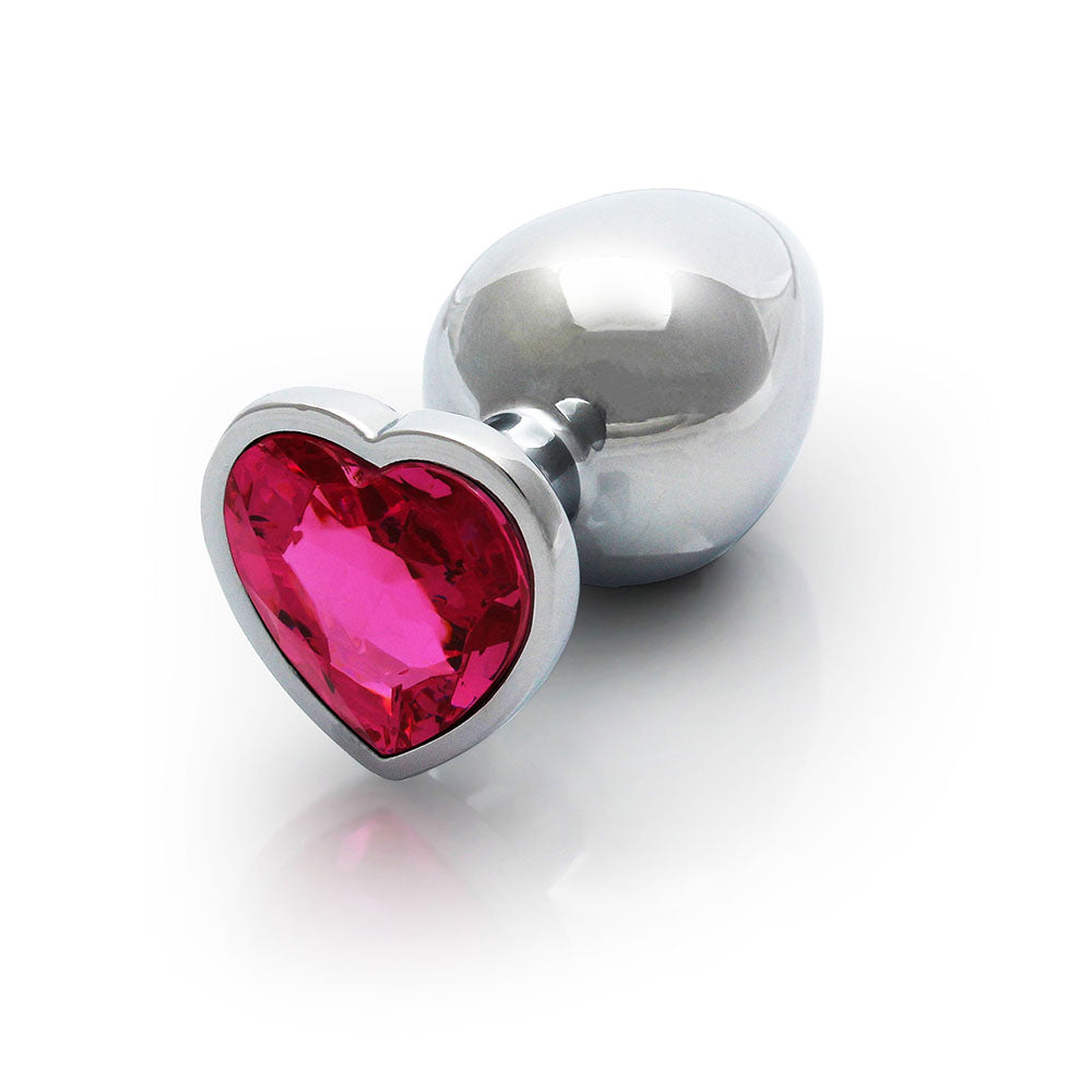 Ouch! Heart Gem Butt Plug Medium Silver/Rubellite Pink