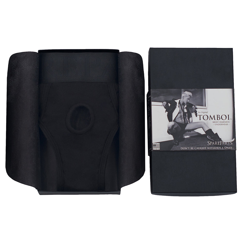 SpareParts Tomboi Rayon Briefs Harness Black Size XS