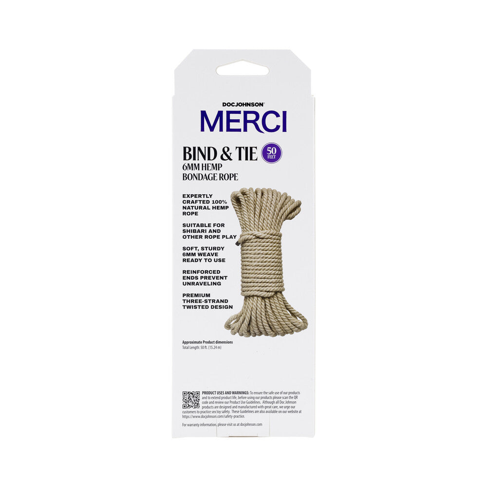 Merci Bind & Tie 6mm Hemp Bondage Rope 50 ' Natural