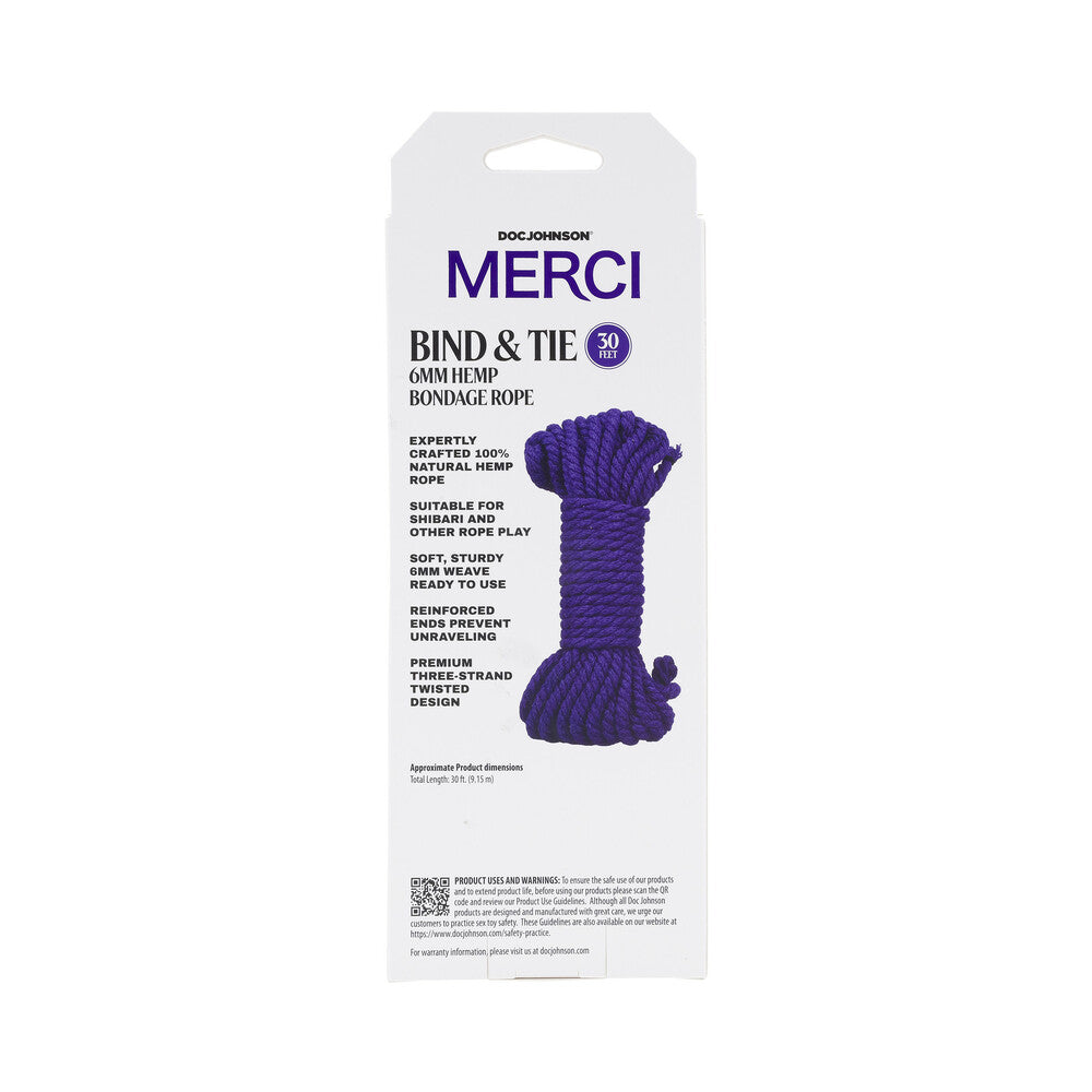 Merci Bind & Tie 6mm Hemp Bondage Rope 30 ' Violet