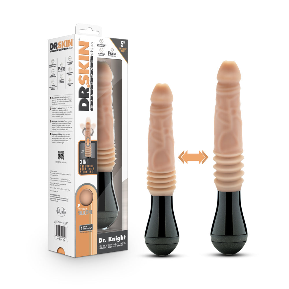 Dr. Skin Silicone Dr. Knight 10.5 in. Thrusting, Gyrating & Vibrating Dildo with Handle Beige