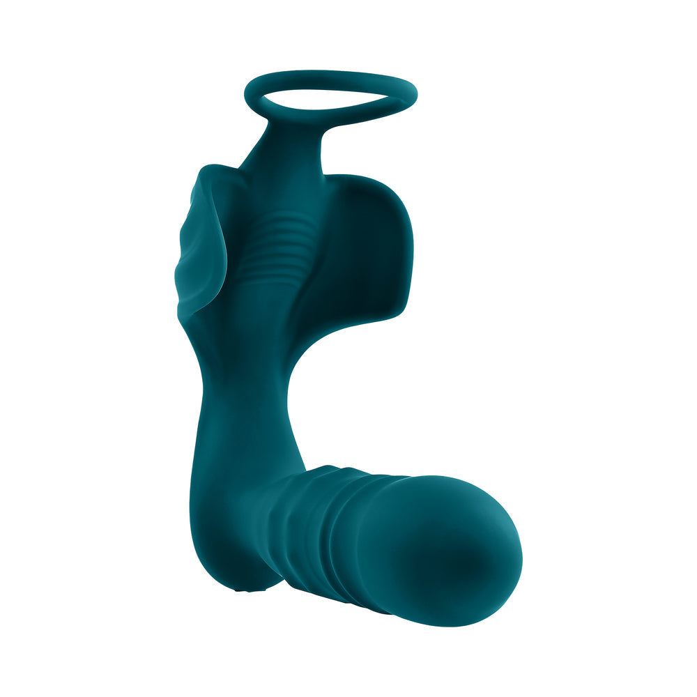 Playboy Bring It On Rechargeable Silicone Thrusting Anal Plug with Vibrating Ball Cradle Deep Teal