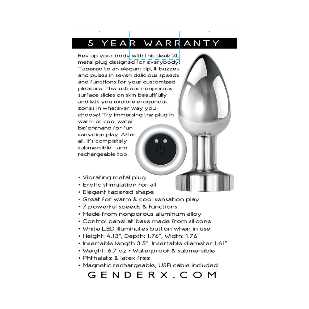 Gender X Rockin' Metal Plug XL Rechargeable Vibrating Anal Plug Aluminum Silver