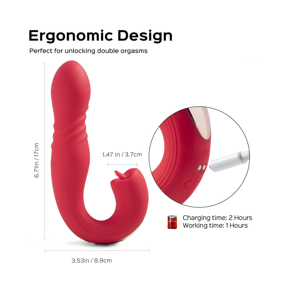 Honey Play Box Joi Thrust App Controlled Thrusting G-spot Vibrator & Tongue Clit Licker Red