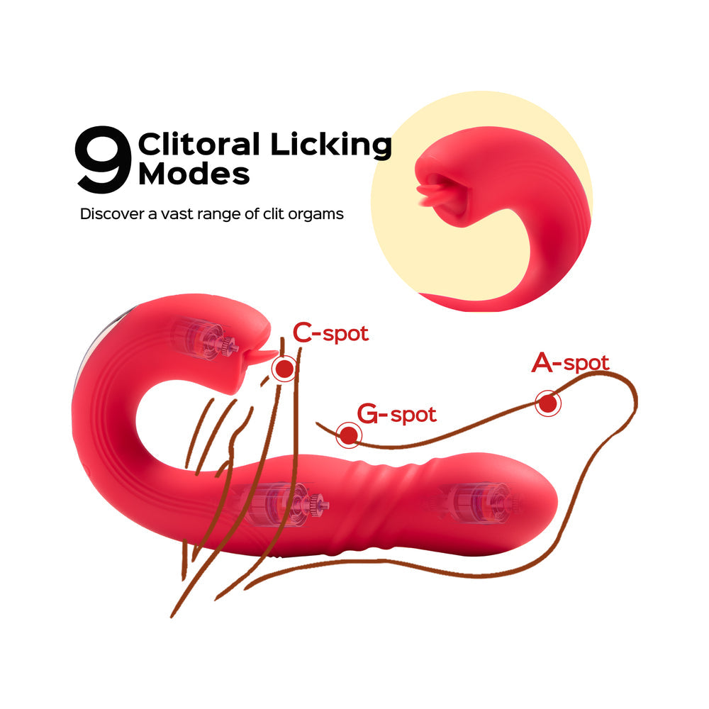 Honey Play Box Joi Thrust App Controlled Thrusting G-spot Vibrator & Tongue Clit Licker Red