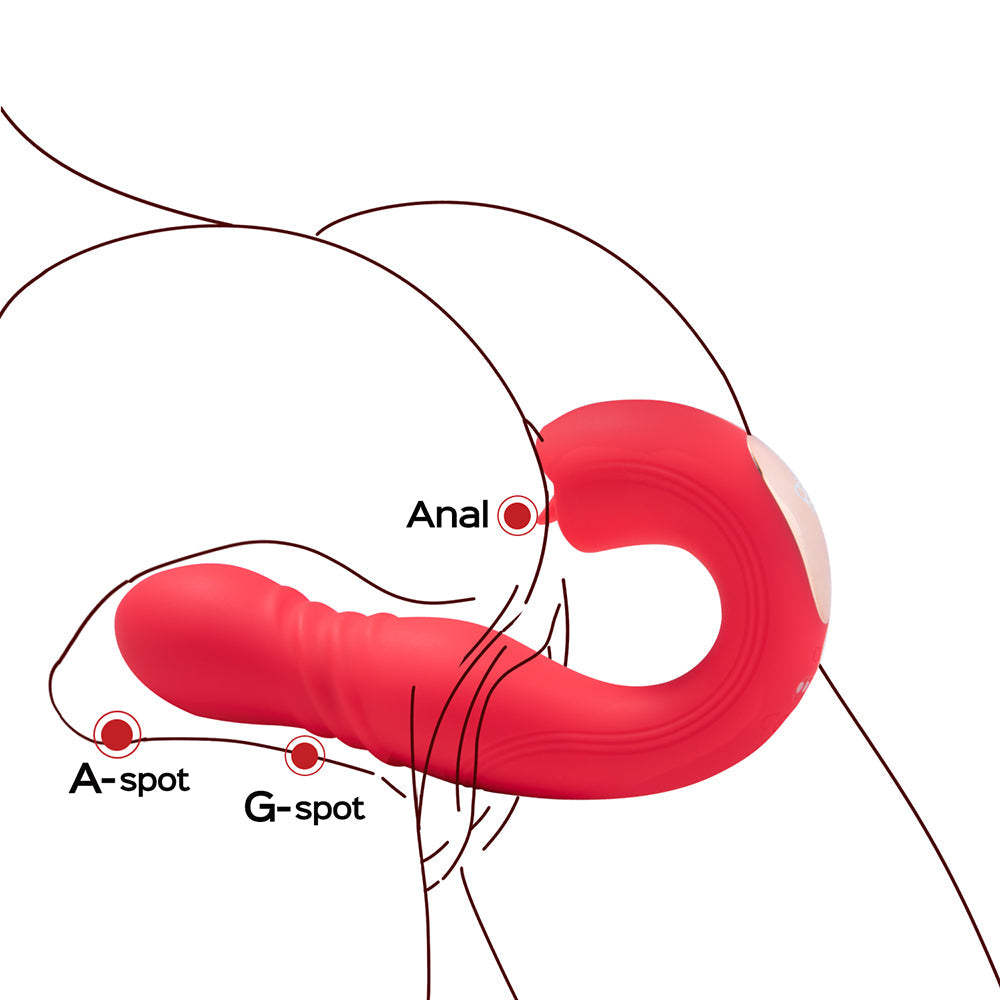 Honey Play Box Joi Thrust App Controlled Thrusting G-spot Vibrator & Tongue Clit Licker Red
