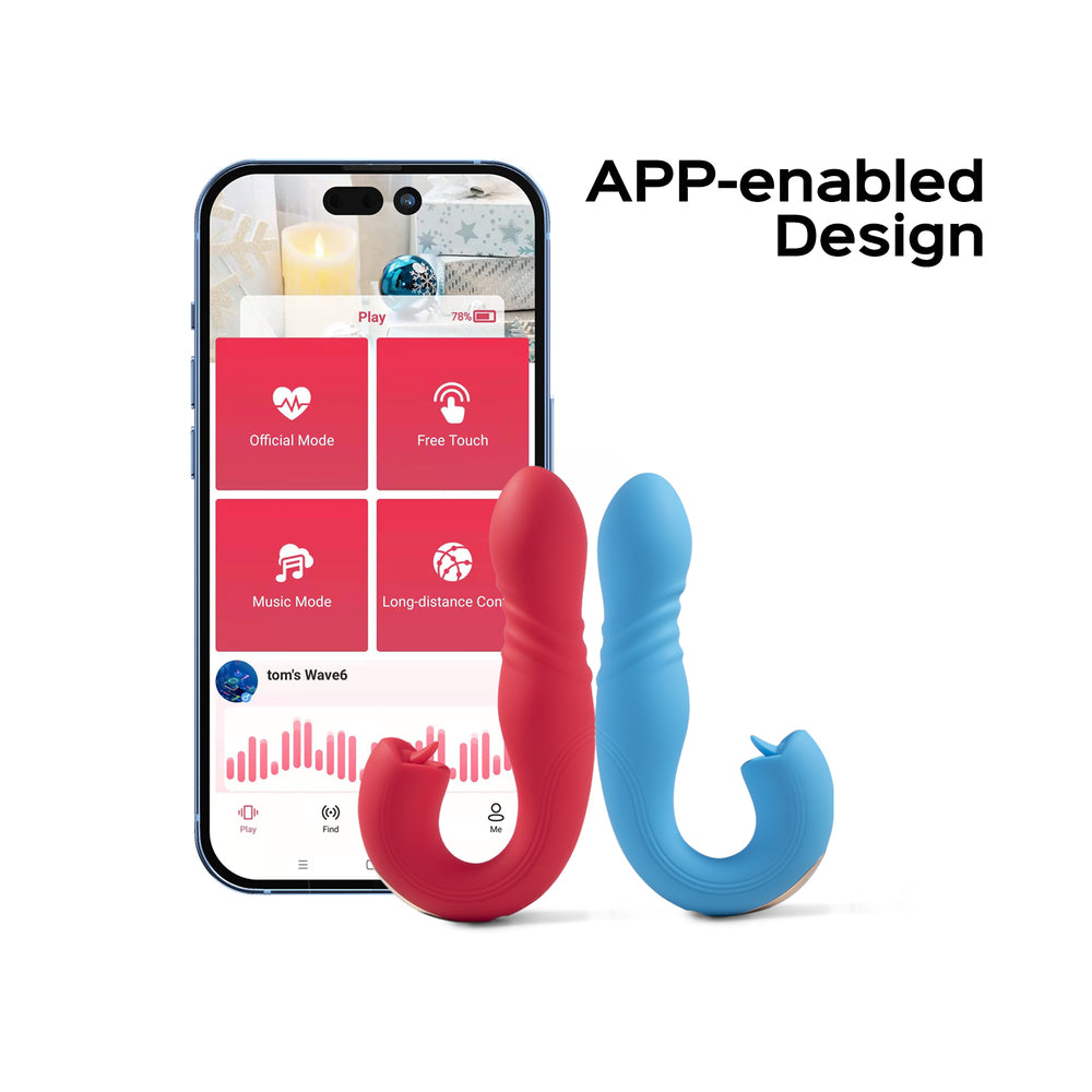 Honey Play Box Joi Thrust App Controlled Thrusting G-spot Vibrator & Tongue Clit Licker Red