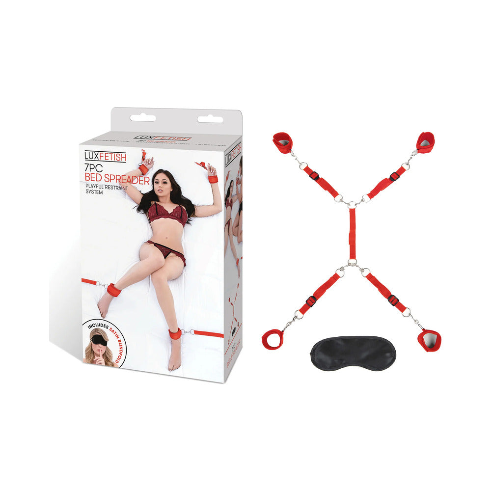 Lux Fetish Bed Spreader 7-Piece Restraint Set Red