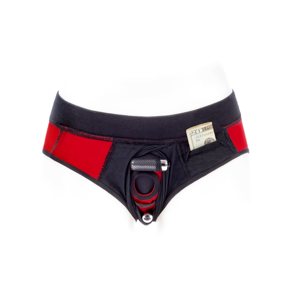 SpareParts Tomboi Cover Brief Style Underwear Harness Nylon Red/Black 5XL