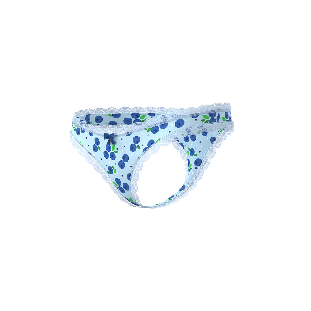 Magic Silk Sweet Treats Crotchless Thong with Lube Blueberry S/M