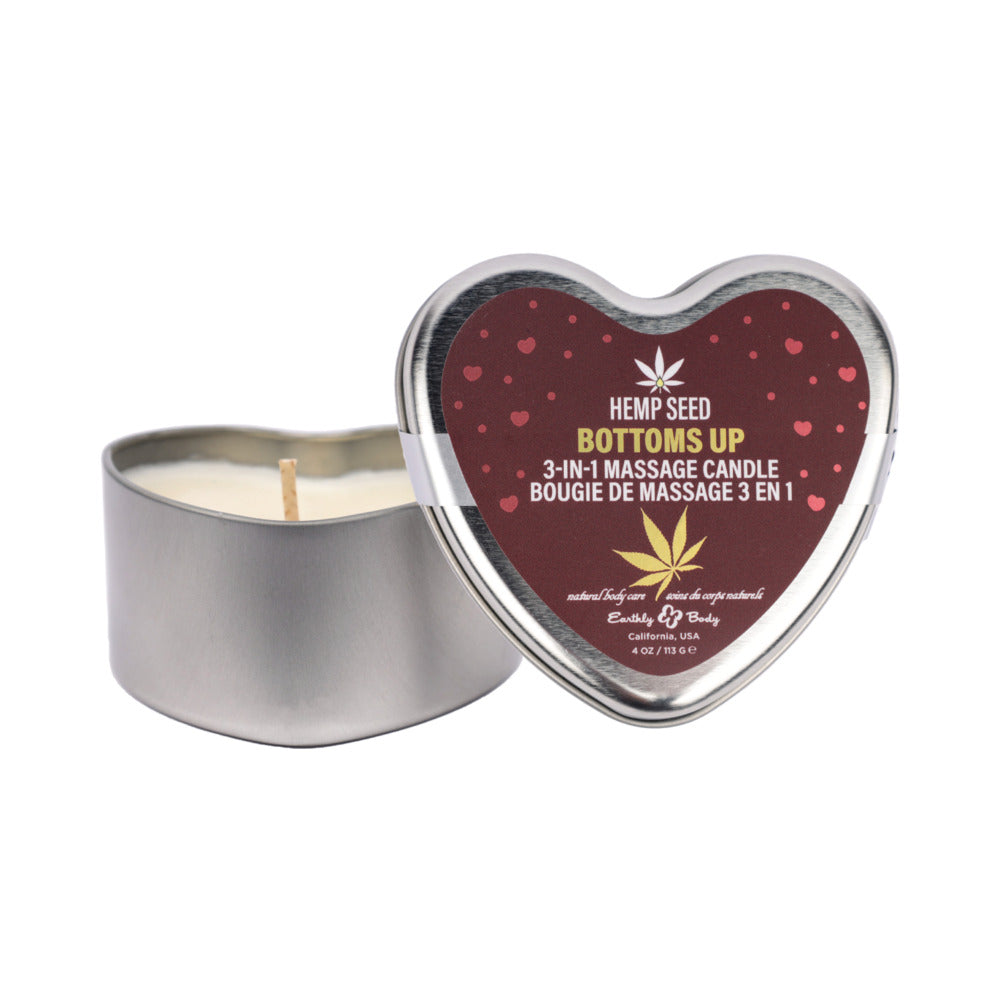 Earthly Body Hemp Seed Valentine 3-in-1 Massage Candle Bottom's Up 4.7 oz.