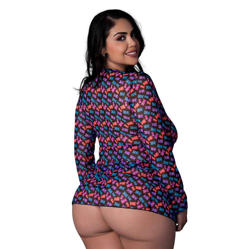 Magic Silk Hazy Dayz Tie Front Jacket & Thong Set Gummy Bears Queen Size
