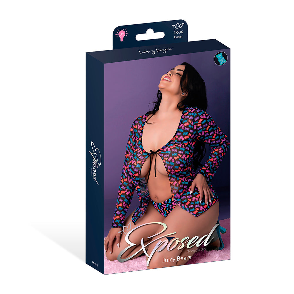 Magic Silk Hazy Dayz Tie Front Jacket & Thong Set Gummy Bears Queen Size