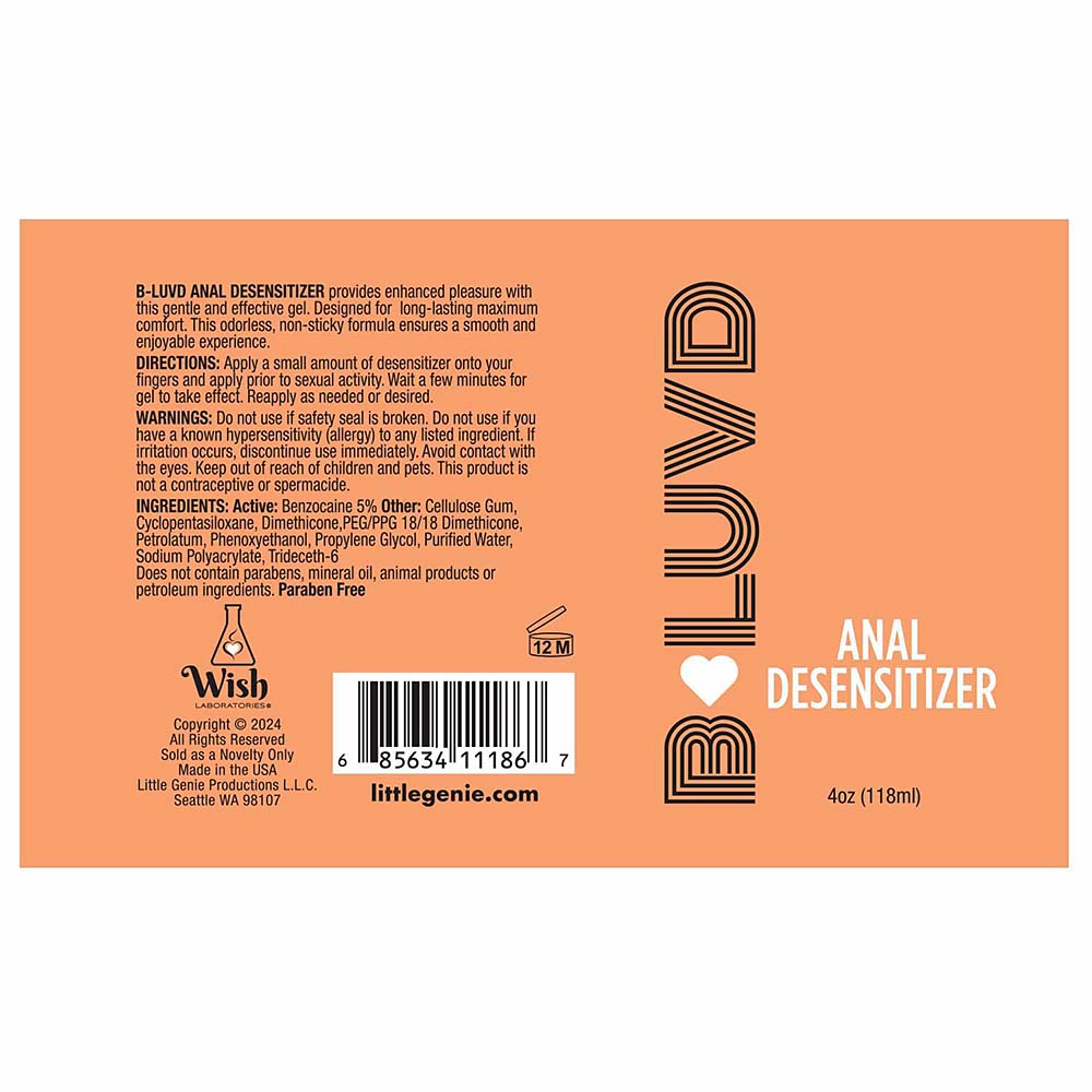 B-Luvd Anal Desensitizing Lube 4 oz.