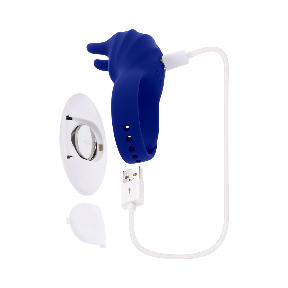 Zero Tolerance Adjustable Fun Ring Rechargeable Vibrating C-Ring with Remote Silicone Blue