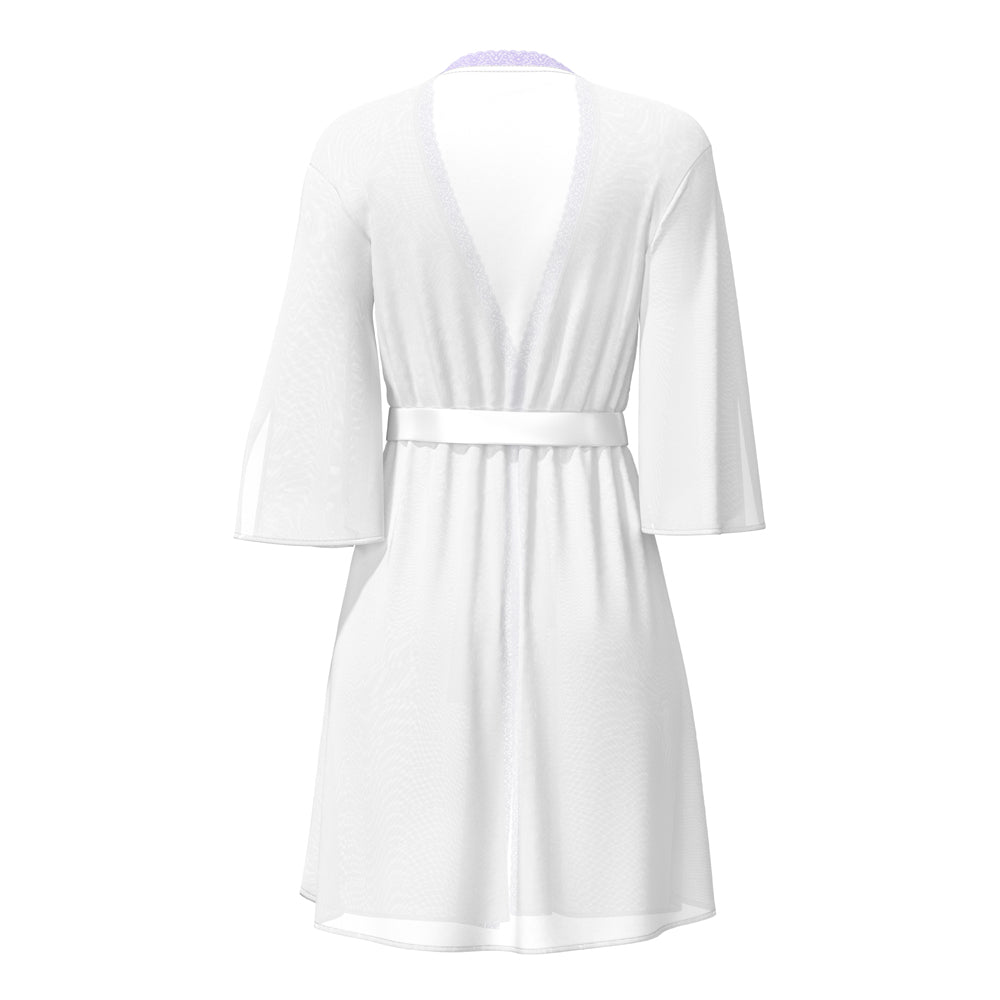 Magic Silk Sheer Passion Flutter Sleeve Robe White/Lavender S/M