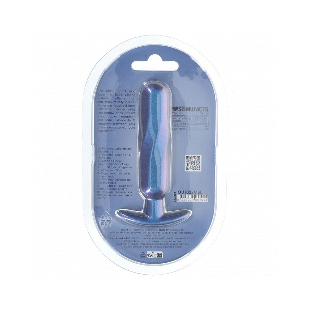 Ouch! Smooth Silicone Oblong Anal Plug 4.6 in. Metallic Blue