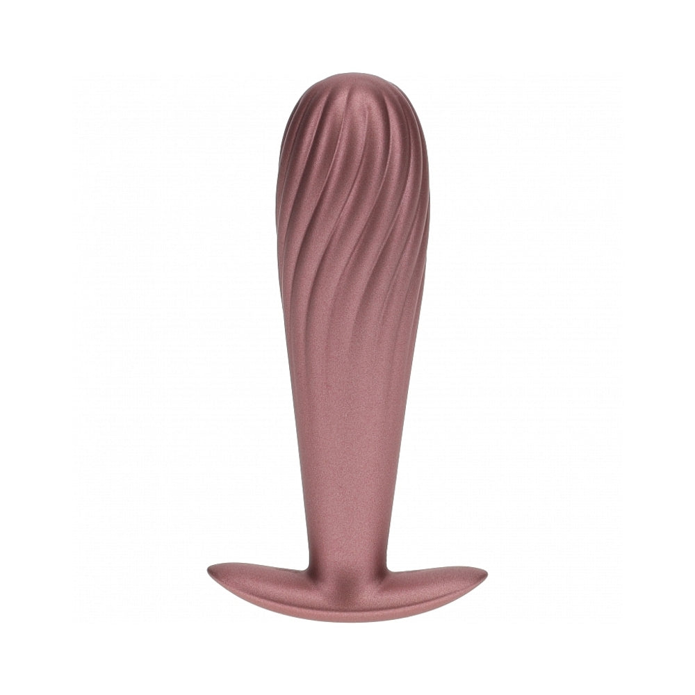 Ouch! Smooth Silicone Ribbed Anal Plug 4.6 in. Rose Gold